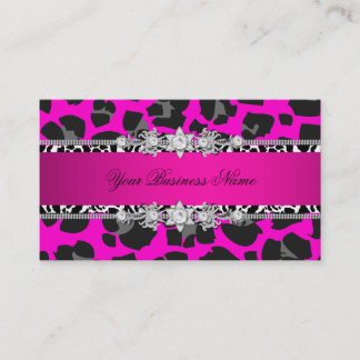 Hot Pink Wild Animal Black Jewel Look Image Business Card