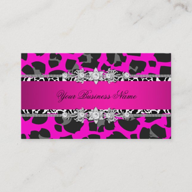 Hot Pink Wild Animal Black Jewel Look Image Business Card (Front)