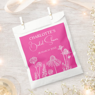 Hot Pink Wildflowers Sketched Floral Favor Bag