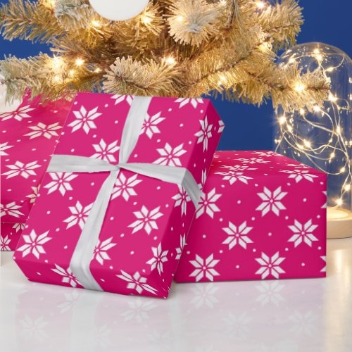 Hot Pink Winter Christmas Pattern Wrapping Paper
