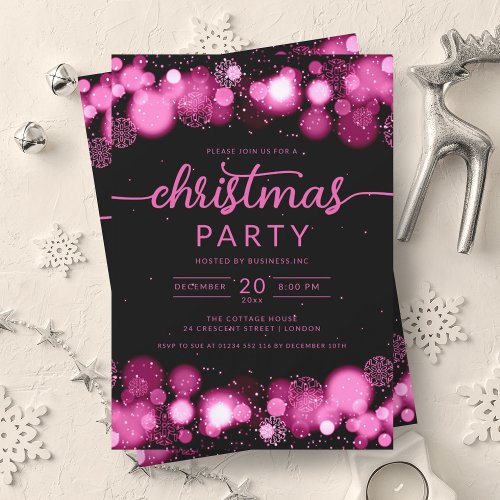 Hot Pink Winter Wonderland Company Christmas  Invitation