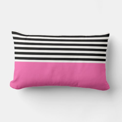 Hot Pink With Black and White Stripes Lumbar Pillow