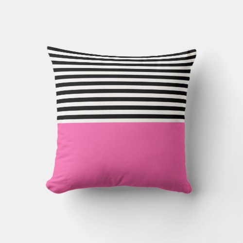 Hot Pink With Black and White Stripes Throw Pillow