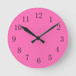 Hot Pink With Black Numbers Young Woman&#39;s Bathroom Round Clock at Zazzle