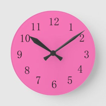 Hot Pink With Black Numbers Young Woman's Bathroom Round Clock by Red_Clocks at Zazzle