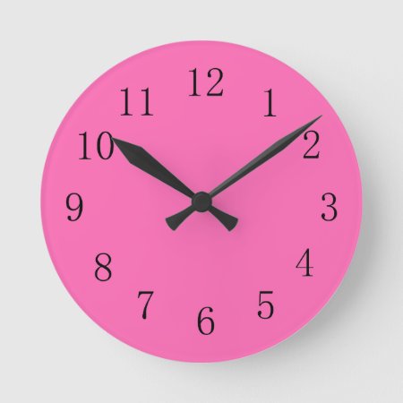 Hot Pink With Black Numbers Young Woman's Bathroom Round Clock