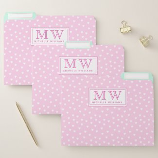 Hot Pink with Cute White Hearts Pattern File Folder