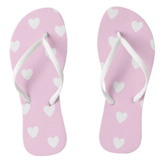Hot Pink with Cute White Hearts Pattern Flip Flops