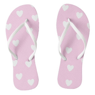 Hot Pink with Cute White Hearts Pattern Flip Flops