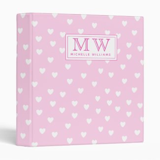 Hot Pink with Cute White Hearts Pattern - Monogram