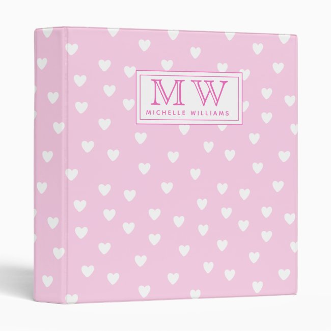 Hot Pink with Cute White Hearts Pattern - Monogram