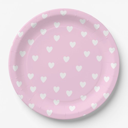 Hot Pink with Cute White Hearts Pattern Paper Plates
