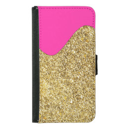 Hot Pink with Gold Sparkle Glitter Texture Wallet Phone Case For Samsung Galaxy S5