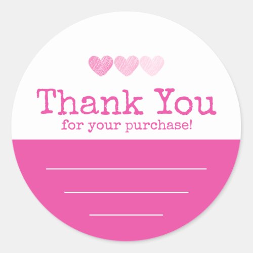 Hot Pink With Hearts Thank You For Your Purchase Classic Round Sticker