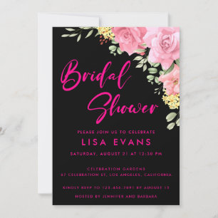 Hot Pink With Roses Bridal Shower Invitation