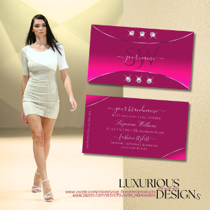 Hot Pink with Silver Decor Diamonds and Monogram Business Card