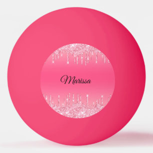 Hot Pink With Sparkling Silver Glitter Drips Ping Pong Ball