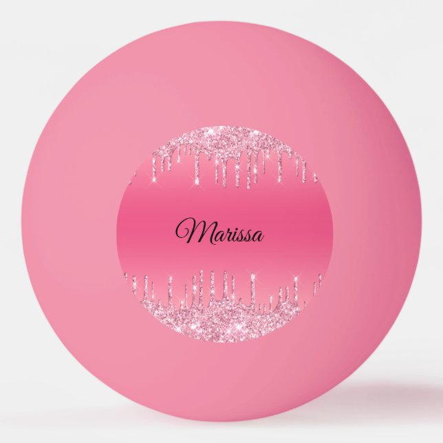 Hot Pink With Sparkling Silver Glitter Drips  Ping Pong Ball (Front)