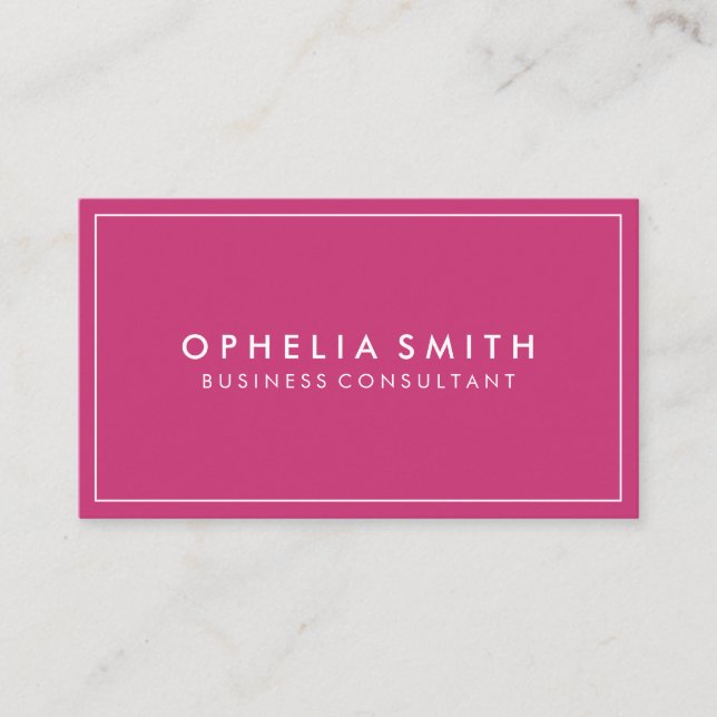 Hot Pink with White Border Minimalist Business Card (Front)