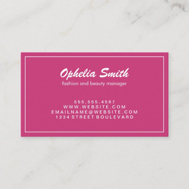 Hot Pink with White Border Minimalist Business Card (Front)