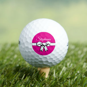 Hot Pink with White Bow Personalized Golf Balls