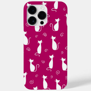 HOT PINK WITH WHITE SITTING CAT PATTERN Case-Mate iPhone 14 PRO MAX CASE
