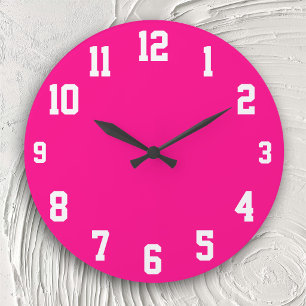 Hot Pink with White Sports Numbers Large Clock