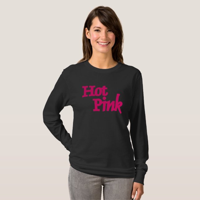 Hot Pink women black long sleeve shirt (Front Full)