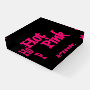 Hot Pink word black glass square paperweight