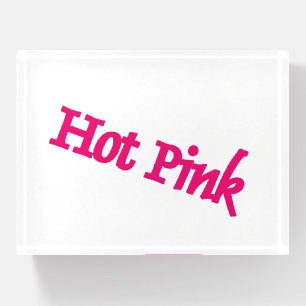 Hot Pink word clear glass rectangle paperweight