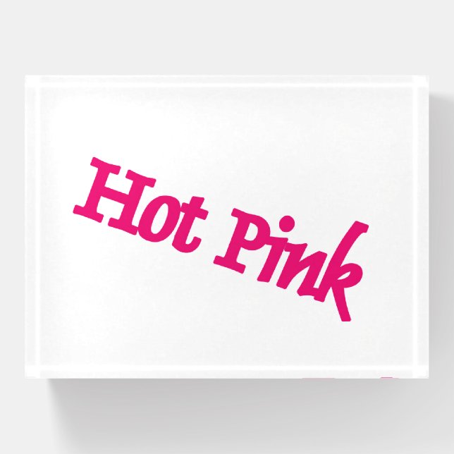 Hot Pink word clear glass rectangle paperweight (Front)