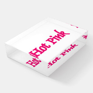 Hot Pink word clear glass rectangle paperweight