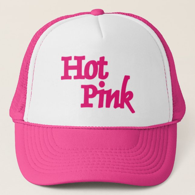 Hot Pink word pink and white trucker hat (Front)
