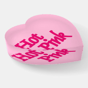 Hot Pink word pink glass heart paperweight