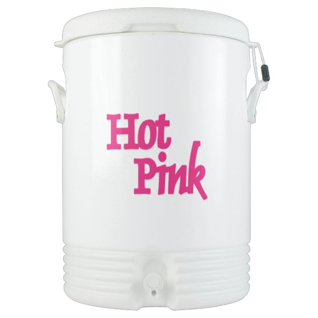 Hot Pink word white beverage cooler 10 gallon (Front)