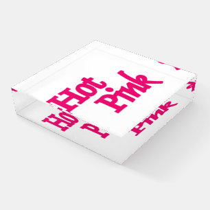 Hot Pink word white glass square paperweight