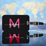 Hot Pink World Black Traveler Monogram Name Luggage Tag<br><div class="desc">Travel in style with our Hot Pink World Traveler Map Monogram Name Luggage Tag! Featuring a vibrant hot pink design and a world map background, this tag is personalized with your name and monogram in a chic font. Perfect for identifying your luggage quickly and easily, it combines fashion with function....</div>