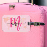 Hot Pink World Traveler Map Monogram Name Luggage Tag<br><div class="desc">Travel in style with our Hot Pink World Traveler Map Monogram Name Luggage Tag! Featuring a vibrant hot pink design and a world map background, this tag is personalized with your name and monogram in a chic font. Perfect for identifying your luggage quickly and easily, it combines fashion with function....</div>