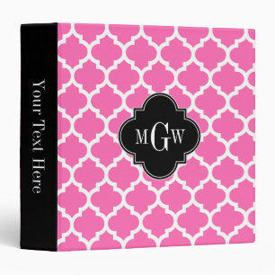 Hot Pink Wt Moroccan #5 Black 3 Initial Monogram 3 Ring Binder