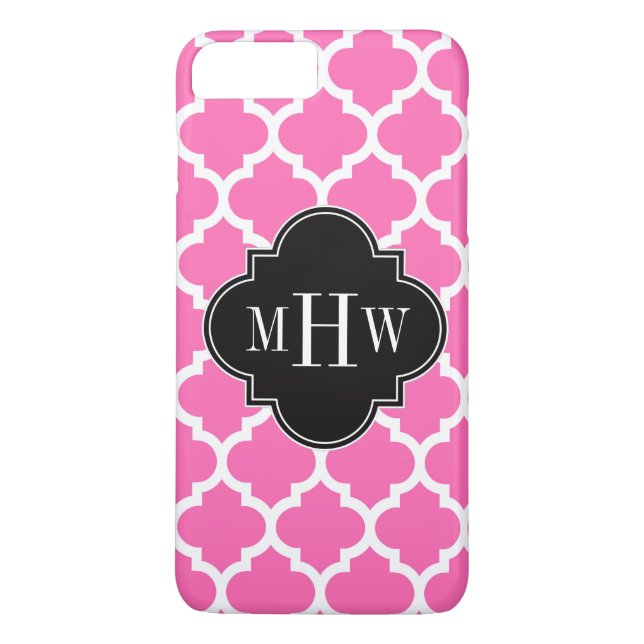 Hot Pink Wt Moroccan #5 Black 3 Initial Monogram Case-Mate iPhone Case (Back)