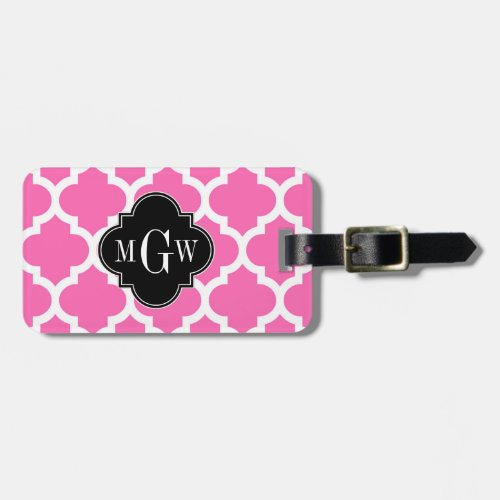 Hot Pink Wt Moroccan 5 Black 3 Initial Monogram Luggage Tag