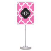 Hot Pink Wt Moroccan #5 Black 3 Initial Monogram Table Lamp (Front)