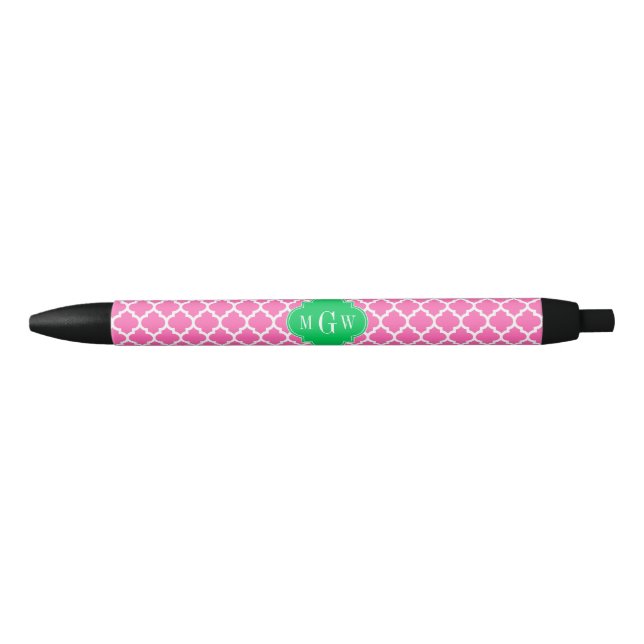 Hot Pink Wt Moroccan #5 Emerald 3 Initial Monogram Pen (Front)