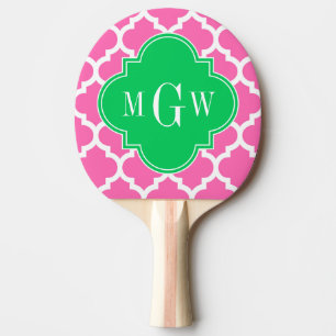 Hot Pink Wt Moroccan #5 Emerald 3 Initial Monogram Ping-Pong Paddle