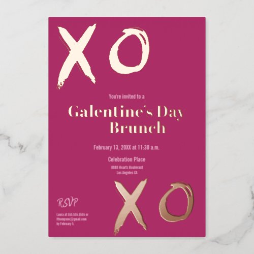 Hot Pink XOXO Gold Galentines day Brunch Foil Holiday Card