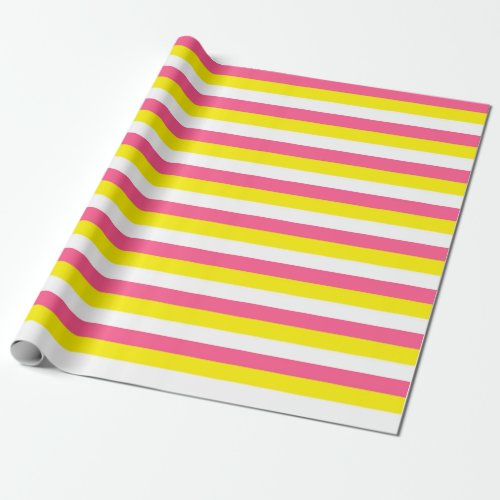 Hot Pink Yellow and White Stripes Wrapping Paper