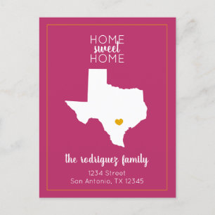Hot Pink & Yellow Home Sweet Home - Texas Moving Announcement Postcard