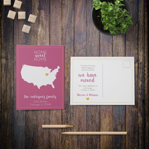 Hot Pink  Yellow Home Sweet Home US Announcement Postcard