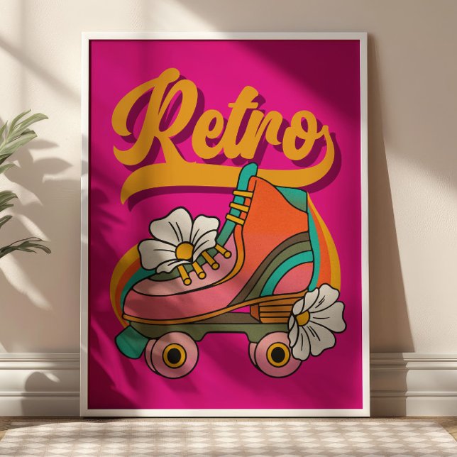 Hot Pink& Yellow Roller Skates Illustration Retro Poster (Creator Uploaded)