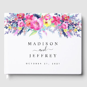 Hot Pink & Yellow Spring Floral Wedding Guest Book